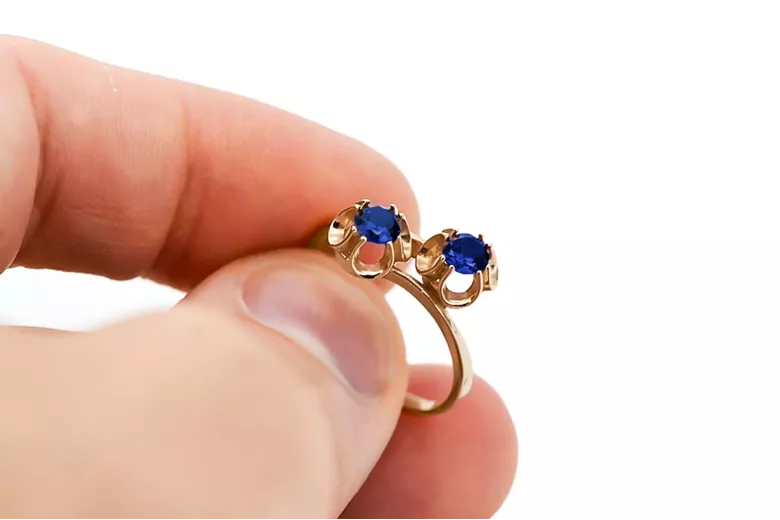 Vintage craft Ring Sapphire Original Vintage 14K Rose Gold vrc266r
